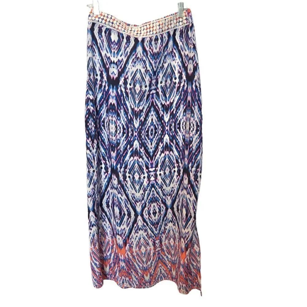 NY Collection Long skirt Small Orange, blue and white tie dye, 1/2 slip